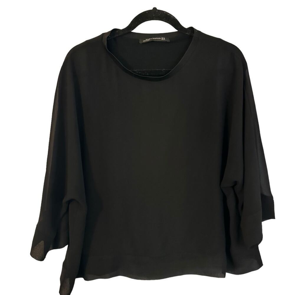 Zara‎ Women Black Blouse Wide Sleeves Classic Top Size Small